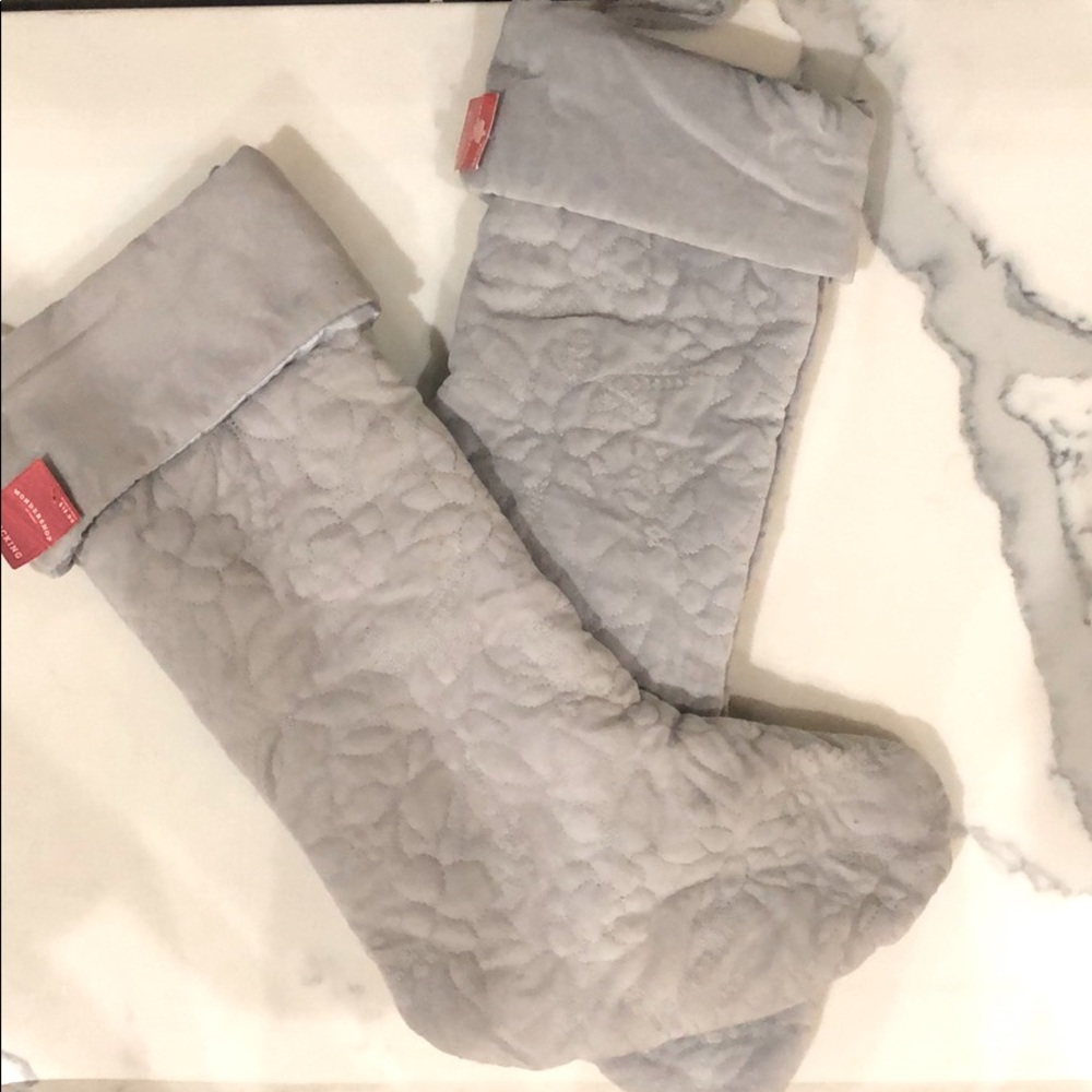 SET OF 2 Luxe Velvet Gray Embroidered Stockings